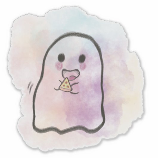 Little ghost eats pizza sticker (Voorkant)