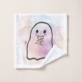Little ghost eats pizza  washandje