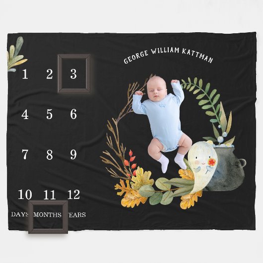 Little Ghost Halloween Baby Milestone Deken