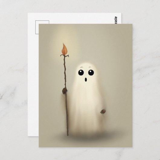 Little Ghost Halloween Briefkaart (Voorkant / Achterkant)