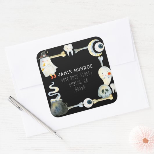 Little Ghost Halloween | Retouradreslabel Vierkante Sticker (Envelop)