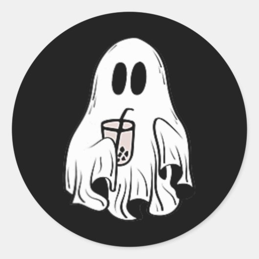 Little Ghost Ice Coffee Fun Happy Halloween Ronde Sticker (Voorkant)