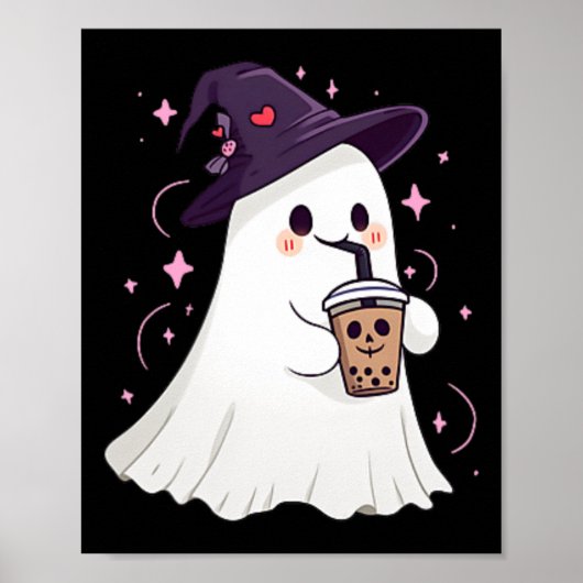 Little Ghost Ice Coffee Spooky Seizoen Schattige G Poster (Voorkant)