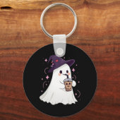 Little Ghost Ice Coffee Spooky Seizoen Schattige G Sleutelhanger (Voorkant)