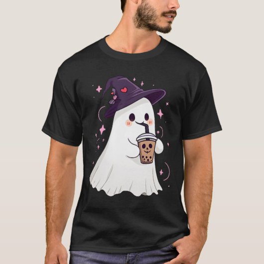 Little Ghost Ice Coffee Spooky Seizoen Schattige G T-shirt (Voorkant)