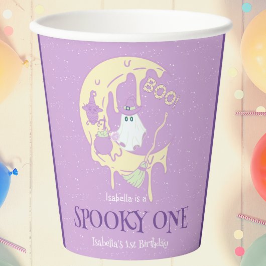 Little Ghost Moon Spooky One Halloween Verjaardag Papieren Bekers