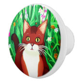 Little Ginger Brown Kat in een bloemenveld Keramische Knop (Rechts)