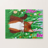 Little Ginger Brown Kat in een bloemenveld Legpuzzel (Horizontaal)