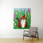 Little Ginger Brown Kat in een bloemenveld Wandkleed (In situ)