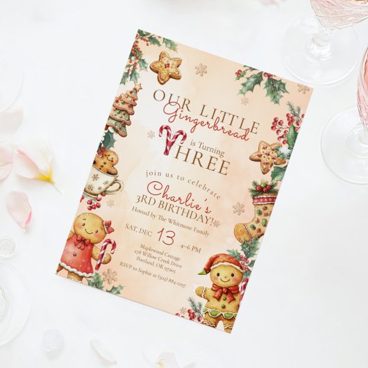 Little Gingerbread 3rd Birthday Christmas Kaart