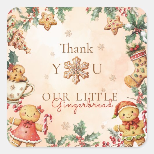 Little Gingerbread Birthday Christmas Thank you Vierkante Sticker (Voorkant)