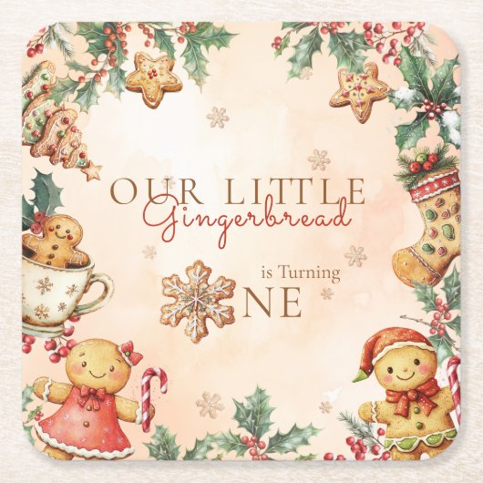 Little Gingerbread Christmas 1st Birthday Kartonnen Onderzetters (Voorkant)
