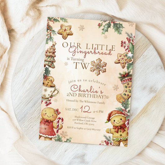 Little Gingerbread Christmas 2nd Birthday Kaart