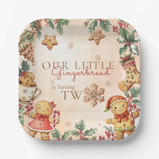 Little Gingerbread Christmas 2nd Birthday Papieren Bordje (Voorkant)