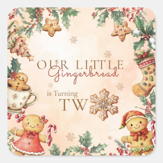 Little Gingerbread Christmas 2nd Birthday Vierkante Sticker (Voorkant)