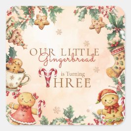 Little Gingerbread Christmas 3rd Birthday Vierkante Sticker