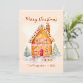 Little Gingerbread House Vintage Kerst Kaart (Staand voorkant)