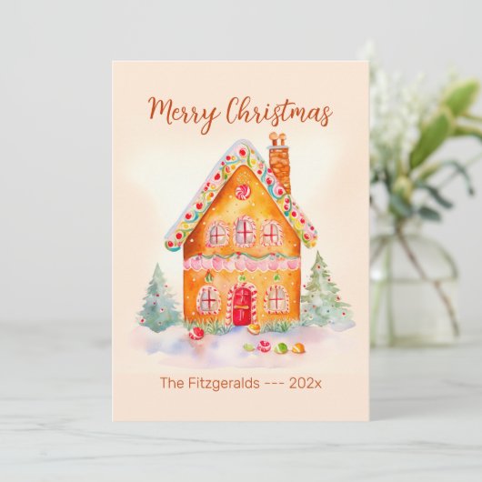 Little Gingerbread House Vintage Kerst Kaart (Staand voorkant)