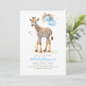 Little Giraffe Blue en Brown Boho Birthday Kaart (Staand voorkant)