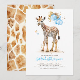 Little Giraffe Blue en Brown Boho Birthday Kaart