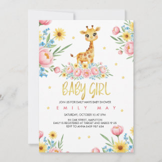 Little Giraffe Girl Baby Shower Celebration Kaart