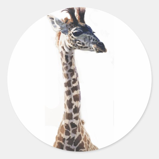"Little Giraffe" Waterverf in het wild levende die Ronde Sticker (Voorkant)