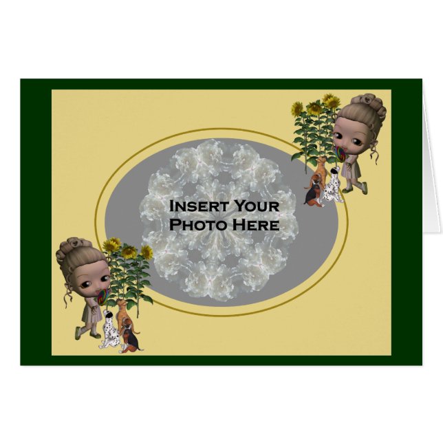 Little Girl and Puppies Photo Card (Voorkant Horizontaal)