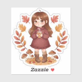 Little girl autumn sticker