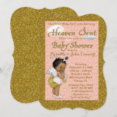 Little Girl Baby shower Invitation, roze, goud Kaart (Voorkant / Achterkant)