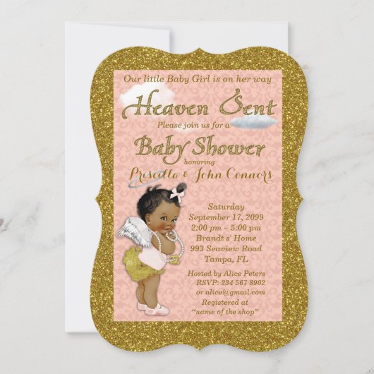 Little Girl Baby shower Invitation, roze, goud Kaart (Voorkant)