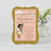 Little Girl Baby shower Invitation, roze, goud Kaart (Staand voorkant)