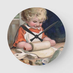 Little Girl Baking Cookies Ronde Klok