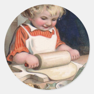 Little Girl Baking Cookies Ronde Sticker