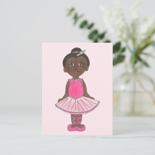 Little Girl Ballerina Ballet Dancer Pink Rose Tutu Briefkaart (Staand voorkant)