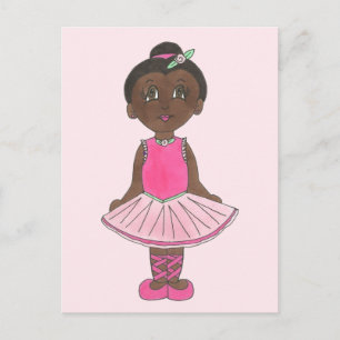 Little Girl Ballerina Ballet Dancer Pink Rose Tutu Briefkaart