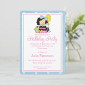 Little Girl Birthday Party Invitation Blue 1 Kaart (Staand voorkant)