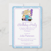 Little Girl Birthday Party Invitation Blue 2 Kaart (Voorkant)
