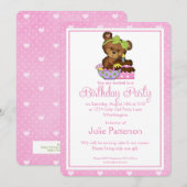 Little Girl Birthday Party Invitation Girly Beer 2 Kaart (Voorkant / Achterkant)