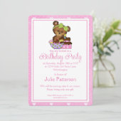 Little Girl Birthday Party Invitation Girly Beer 2 Kaart (Staand voorkant)