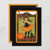 Little Girl Black Cat Briefkaart Invitation (Voorkant / Achterkant)