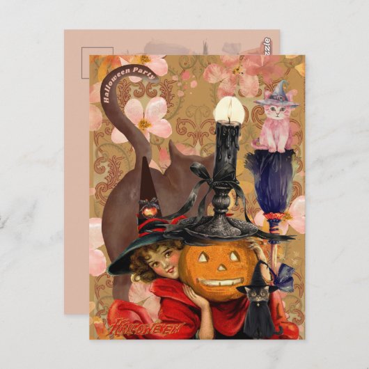 Little Girl Black Cat Pumpkin Briefkaart (Voorkant / Achterkant)