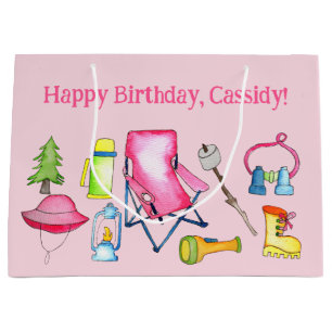 Little Girl Camping thema gepersonaliseerd Groot Cadeauzakje