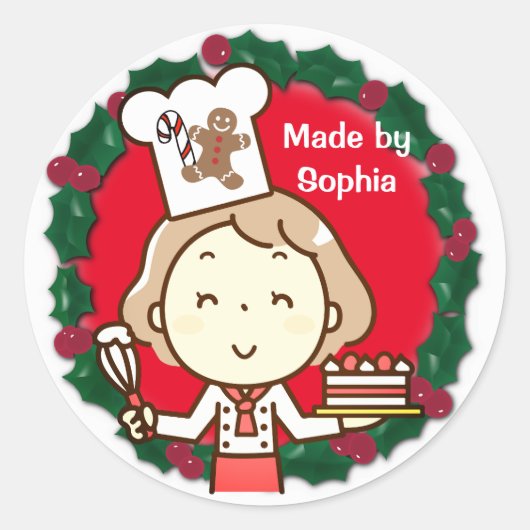 Little Girl Chef Christmas Ronde Sticker (Voorkant)