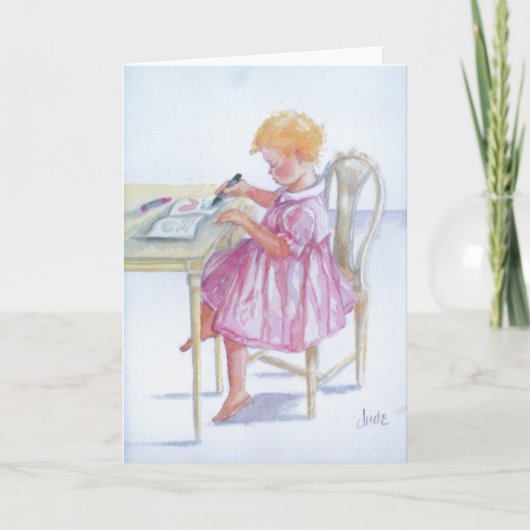 "Little Girl Coloring" Greeting Card Kaart (Voorkant)