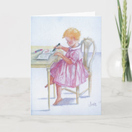 "Little Girl Coloring" Greeting Card Kaart