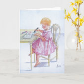 "Little Girl Coloring" Greeting Card Kaart (Gele Bloem)