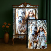 Little Girl Cream Dress White Horse Storybook Boer Tissuepapier