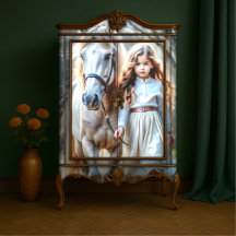Little Girl Cream Dress White Horse Storybook Boer