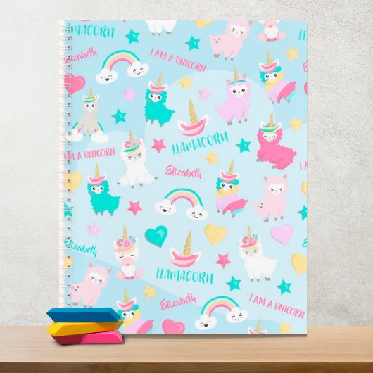 Little Girl Cute Llamacorn Pastel Pattern Notitieboek