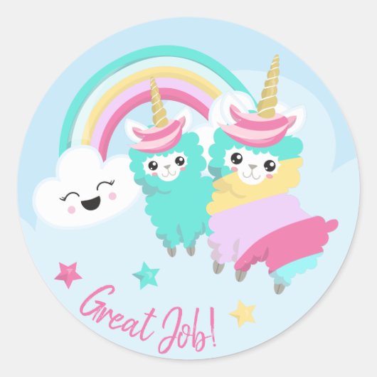Little Girl Cute Llamacorn Pastel Reward Sticker (Voorkant)